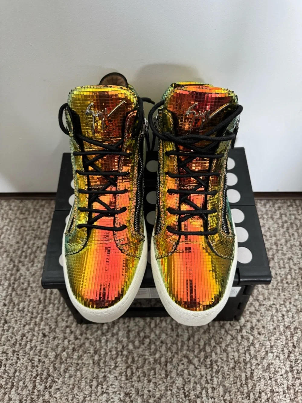 Giuseppe Zanotti Iridescent Rainbow Gold High-Top Sneakers - Picture 3 of 4